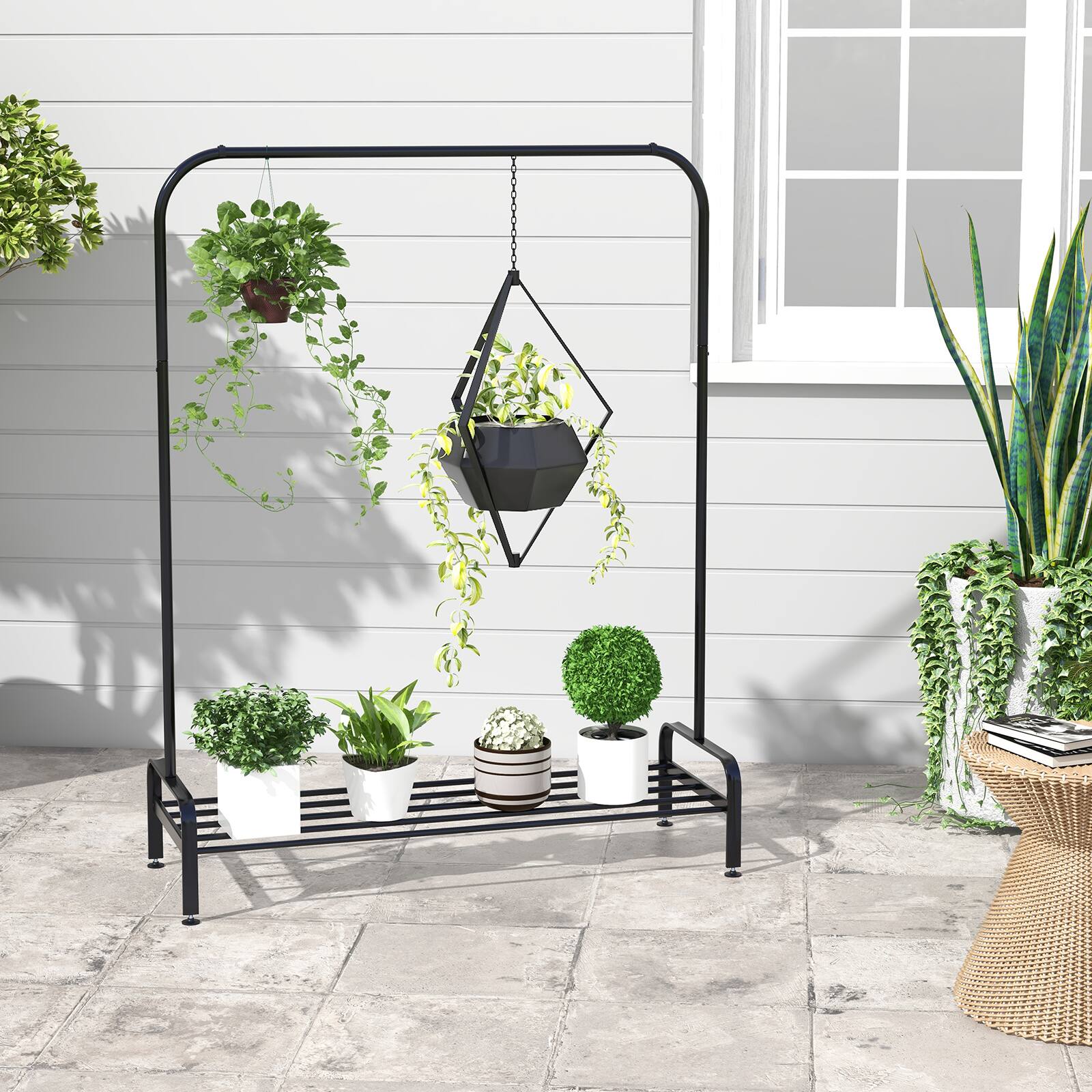 Alt View 8. Costway - Costway Industrial Metal Garment Rack Heavy Duty Floor Cloth Rack w/ Shoe Storage Shelf - Black.