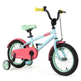 Costway - 14" Kids Bike with Adjustable Saddle Handlebar Removable Training Wheels Handbrake - Red