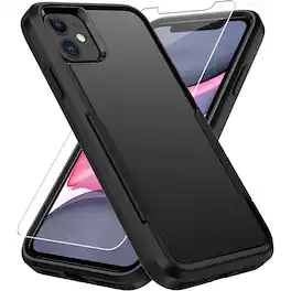 Bundle - Entronix - for iPhone 11 - Soft-Touch Dual-Layer Case & 1 Screen Protector - Black