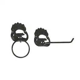 Things2Die4 - Rustic Cast Iron Bear Paw Towel Ring and Holder Set - Black
