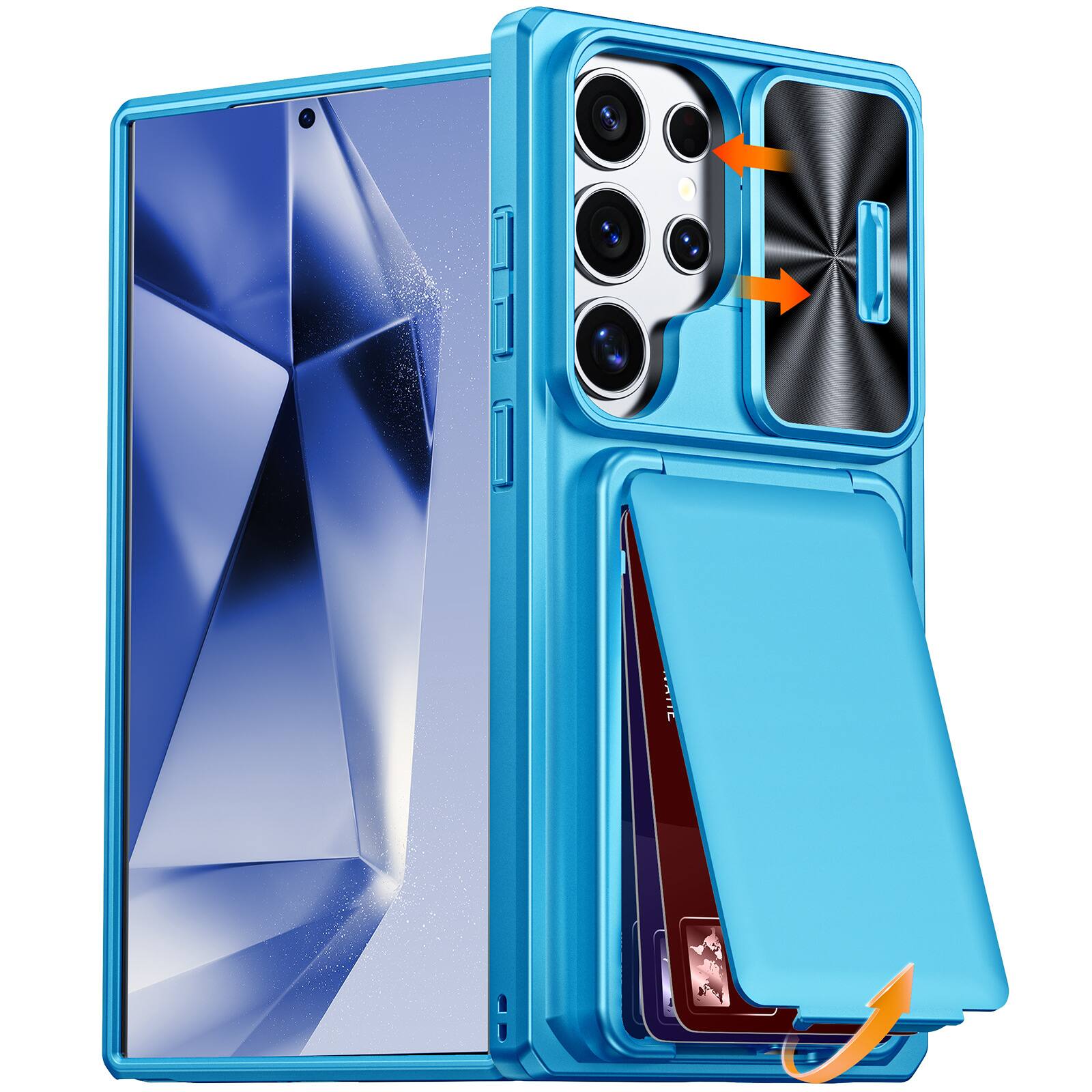 Front. Dteck - Rugged Shockproof Flip Stand RFID Wallet Case Sliding Camera Lens Cover for Samsung Galaxy S26 Ultra - Blue.