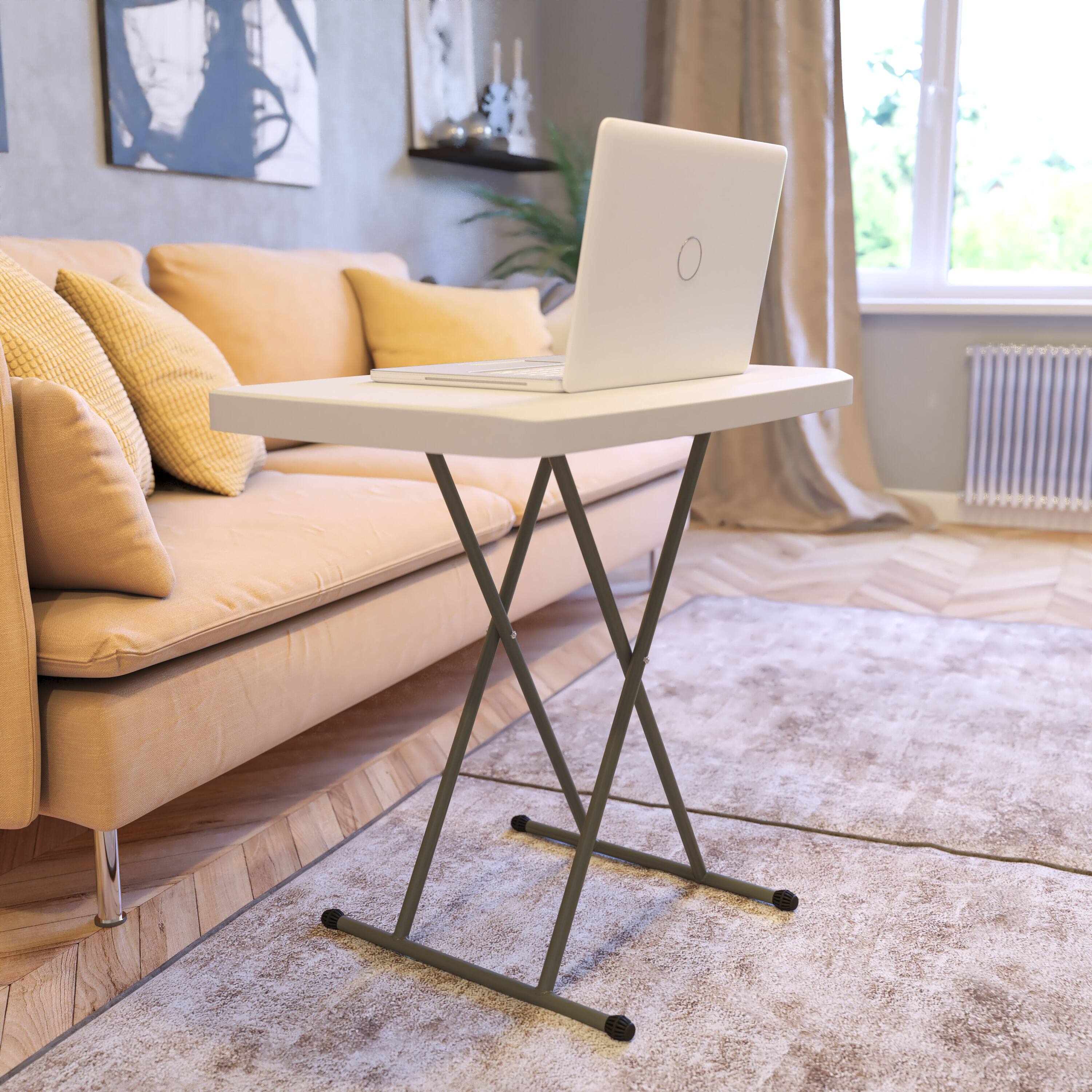 Alt View 11. Alamont Home - Indoor/Outdoor Plastic Folding Table, Adjustable Height Commercial Grade Side Table, Laptop Table, TV Tray - Granite White.
