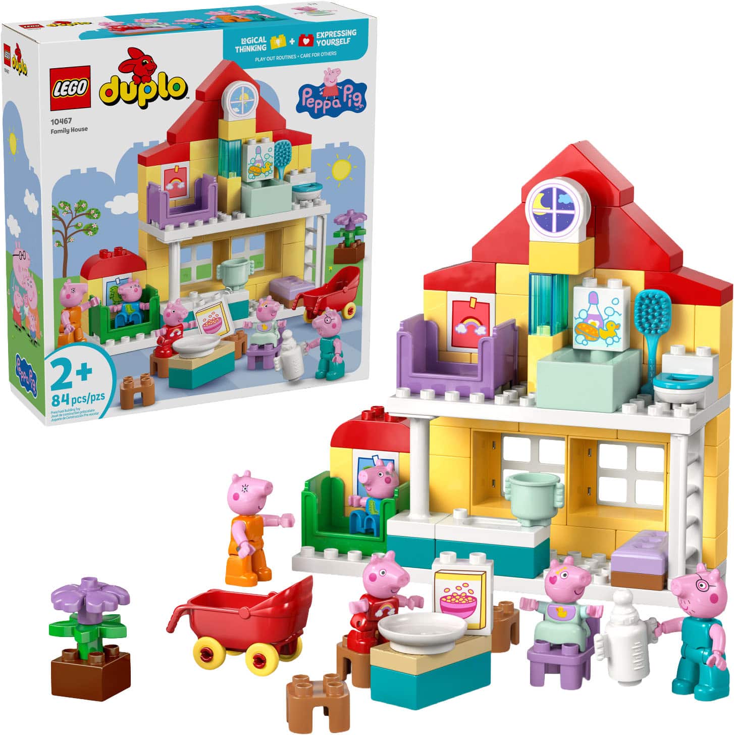 LEGO duplo 10467 Family House  
Expressing Yourself  
Thinking  
Play Out Routines, Care for Others  
Peppa Pig  
2+  
84 pcs/pzs