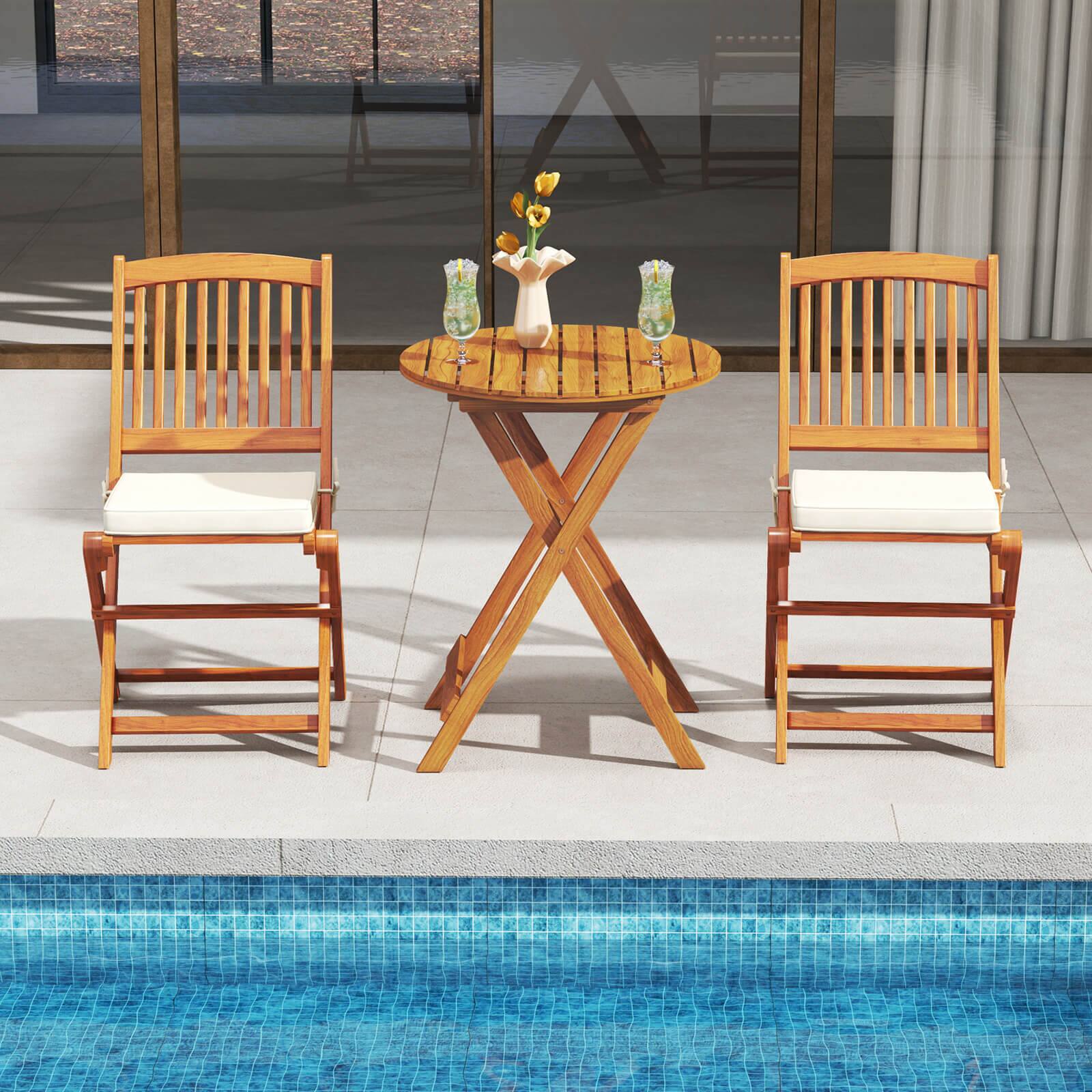 Alt View 3. Costway - Costway 3 PCS Patio Bistro Set with Coffee Table Padded Cushion Seats for Outdoors - Off White.