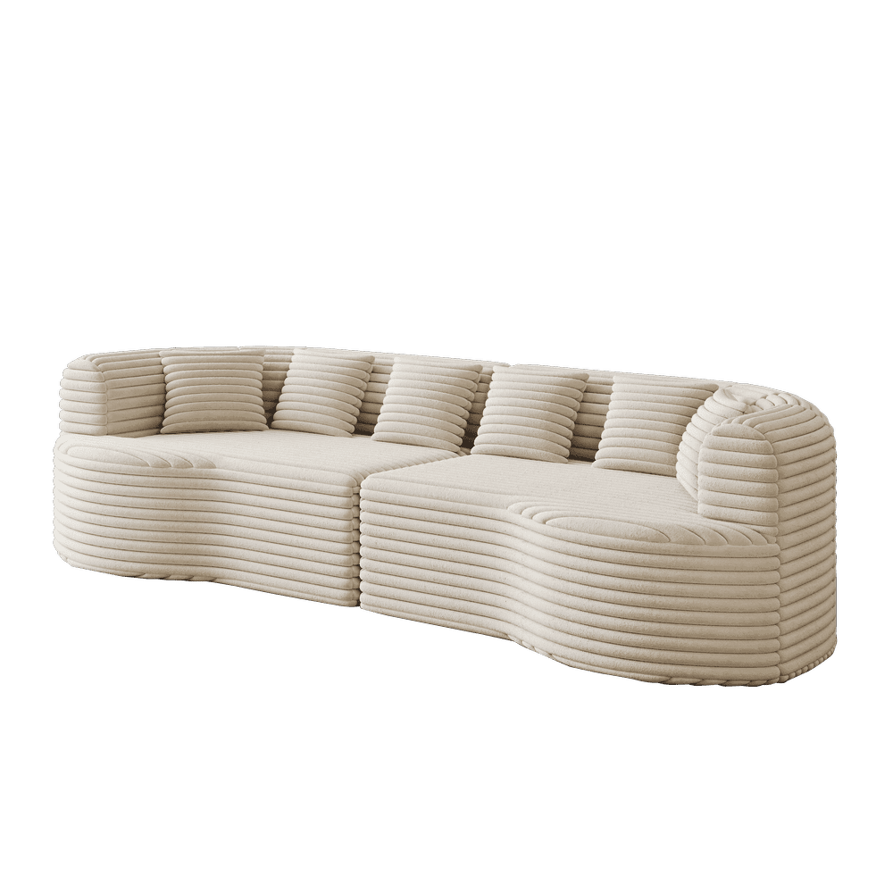 Alt View 7. Kadyn - 106.3" Curved Sectional Sofa, 4-Seater Corduroy Cloud Couch with 6 Pillows and Memory Foam - Beige.