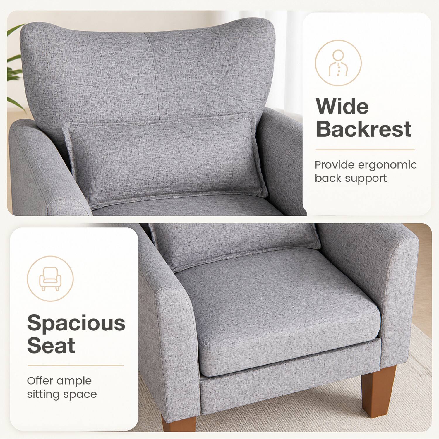 Wide Backrest  
Provide ergonomic back support  

Spacious Seat  
Offer ample sitting space