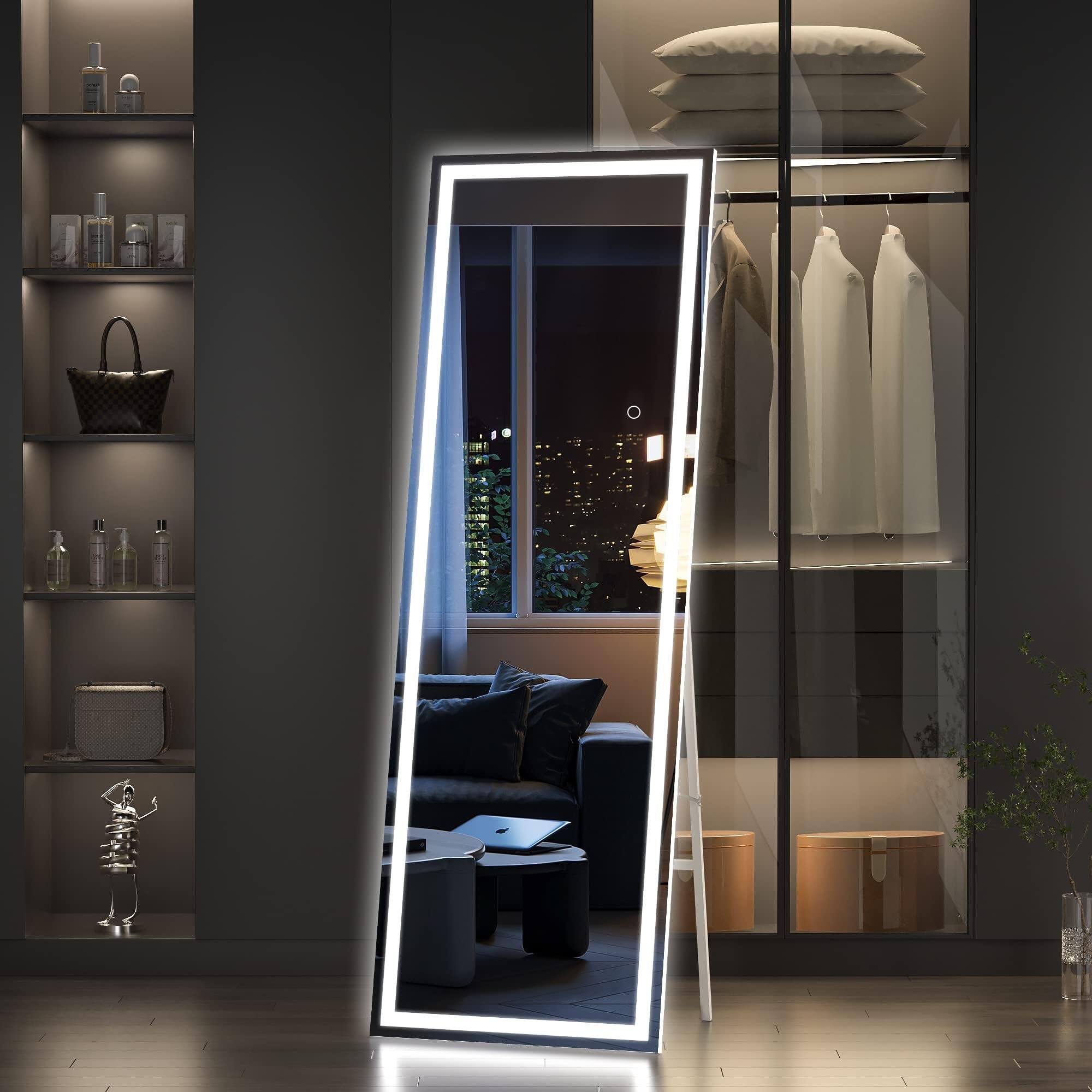 Alt View 5. Hanke - Full Length Mirror With Lights X 15 Led Floor Body Dressing Standing Hanging Mounted For Living Room Bedroom - White 83"L x 36"W.