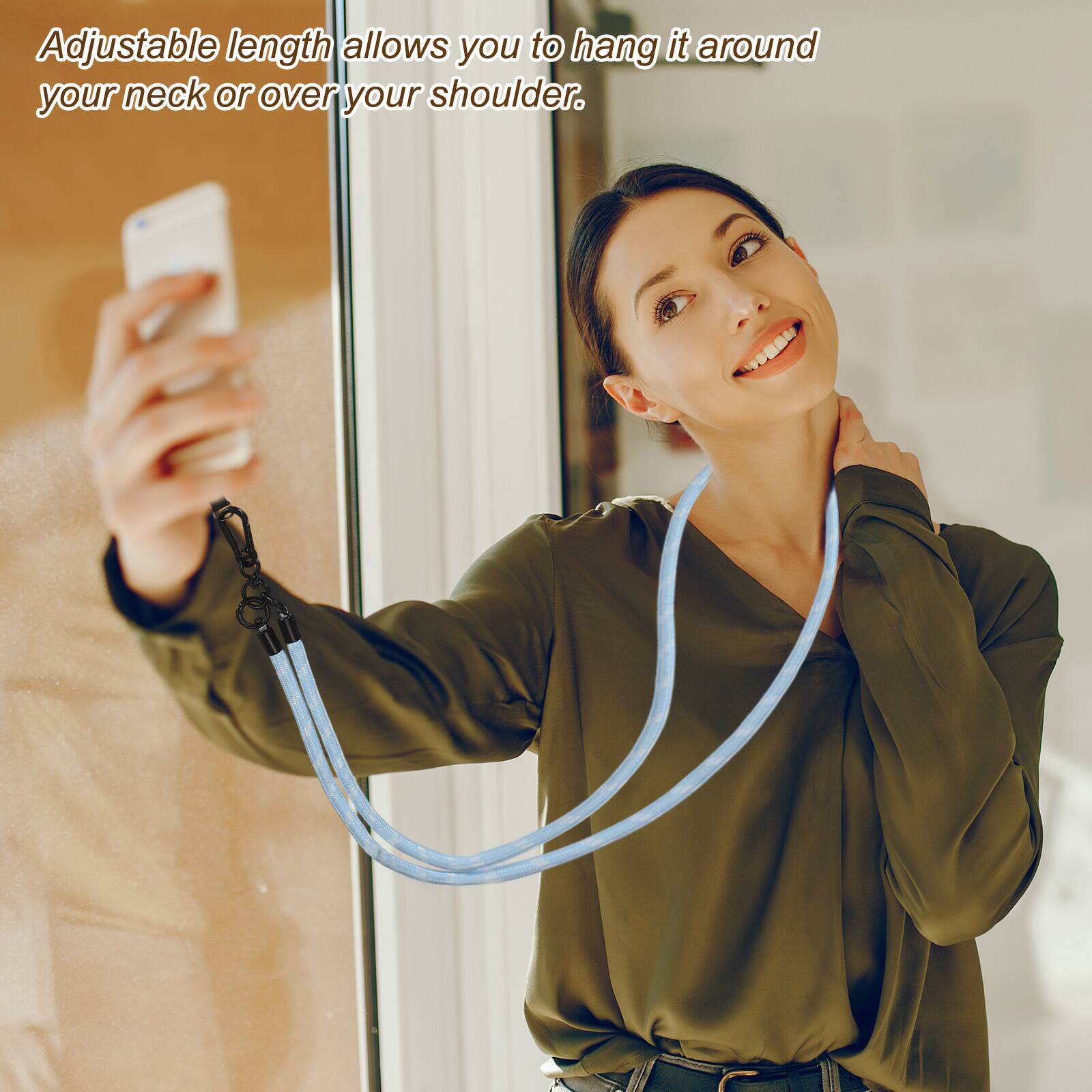 Adjustable length allows you to hang it around your neck or over your shoulder.