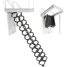 VEVOR - Attic Ladder, 660LBS/299.4KG Capacity, Fits 9.5 to 10.2 ft Ceiling Height and 39.4 x 27.5 inch Opening Size, Alloy Steel - Black