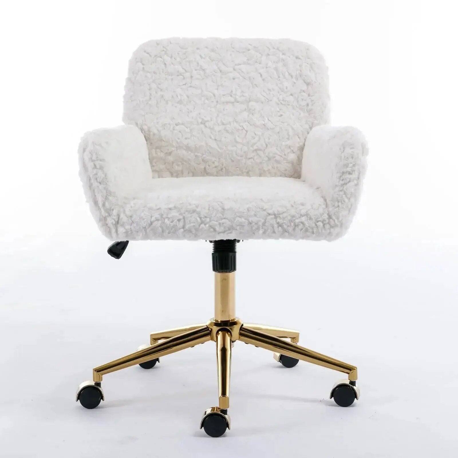 Alt View 3. Platinum-Level - Velvet Office Chair with Gold Base and Adjustable Swivel - Beige.