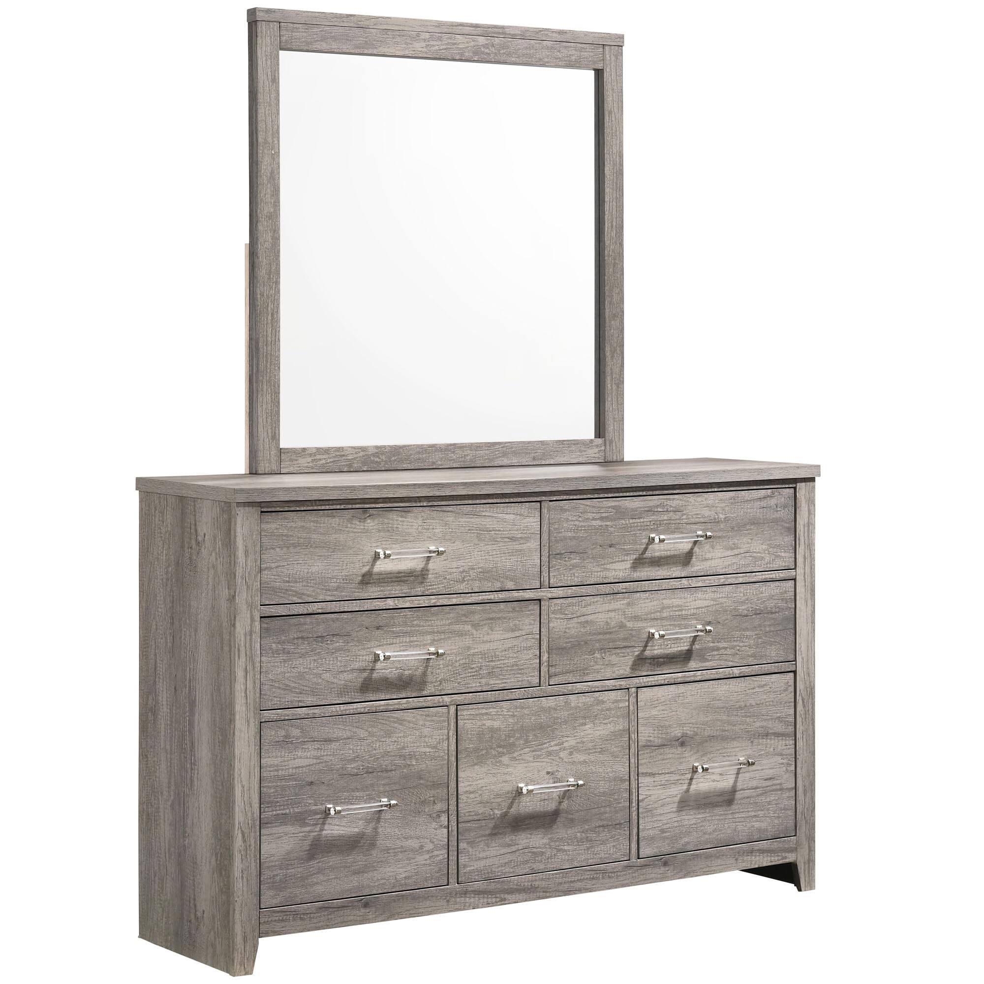 Back. Kings Brand Furniture - Kings Brand Furniture Harmony Wood 5-Drawer Dresser with Mirror - Grey.