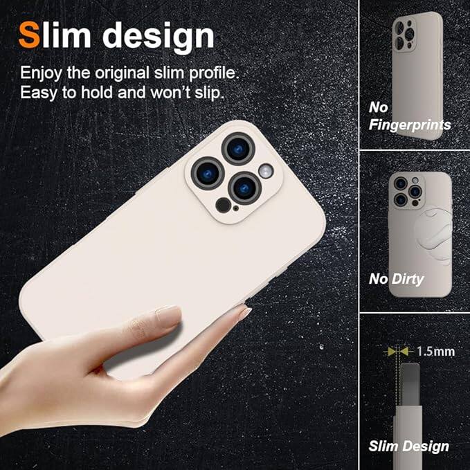 Sure, here is the corrected and grouped text from the image:

---

**Slim design**

Enjoy the original slim profile.  
Easy to hold and won't slip.

- No Fingerprints
- No Dirty
- 1.5mm Slim Design

---
