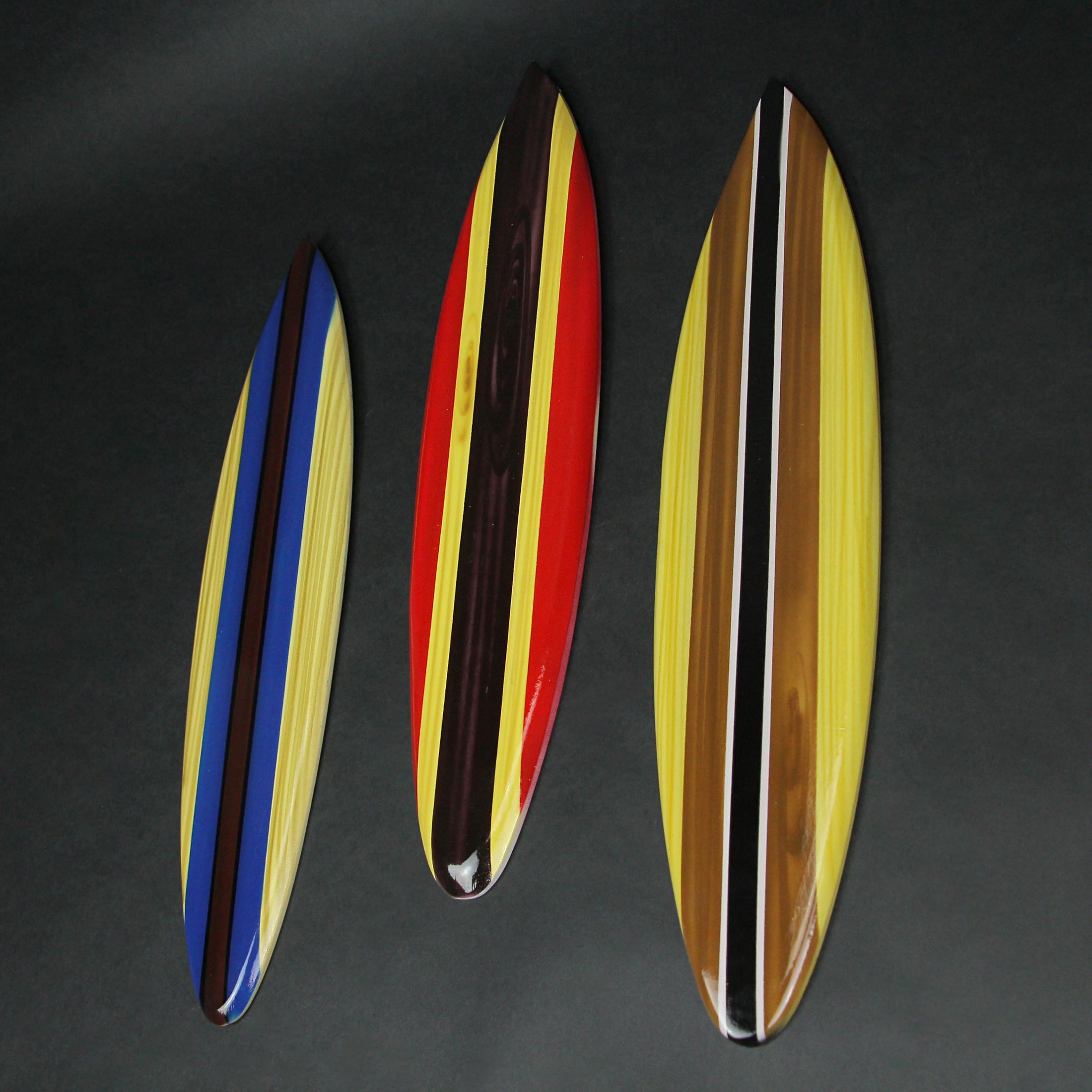 Alt View 2. Zeckos - Set of 3 Wooden Striped Surfboard Wall Hangings 16 Inches Long - Multicolored.