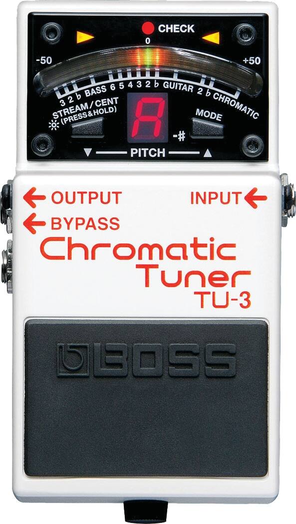 BOSS - Chromatic Tuner Pedal for Guitar and Bass with Bright LED Display, Drop Tuning Modes, and Durable Housing - White