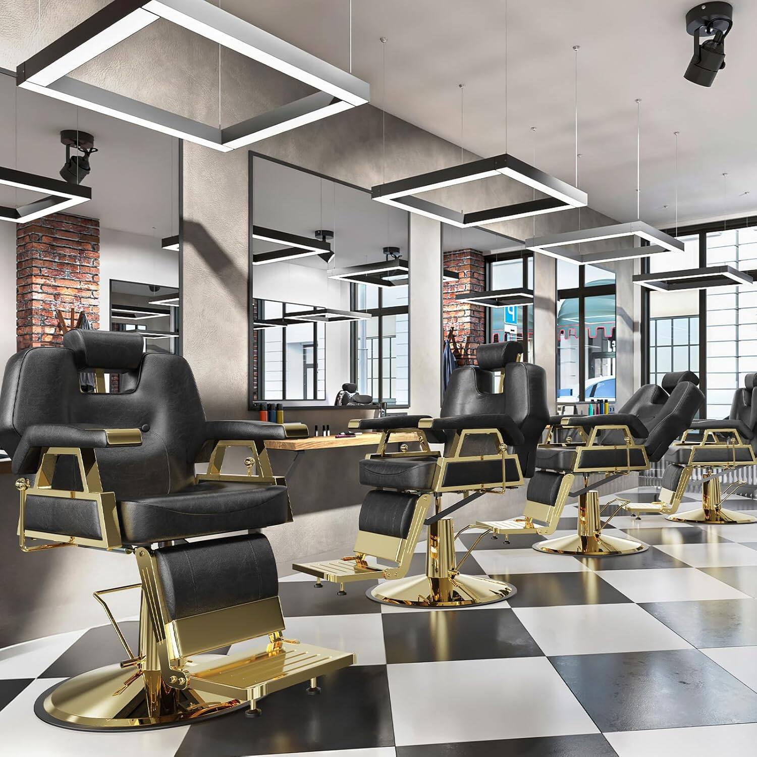 Back. Winado - Heavy Duty Extra Wide Reclining Salon Chair Hydraulic Barber Chair with Adjustable Headrest & Footrest for Beauty Spa - Black & Gold.