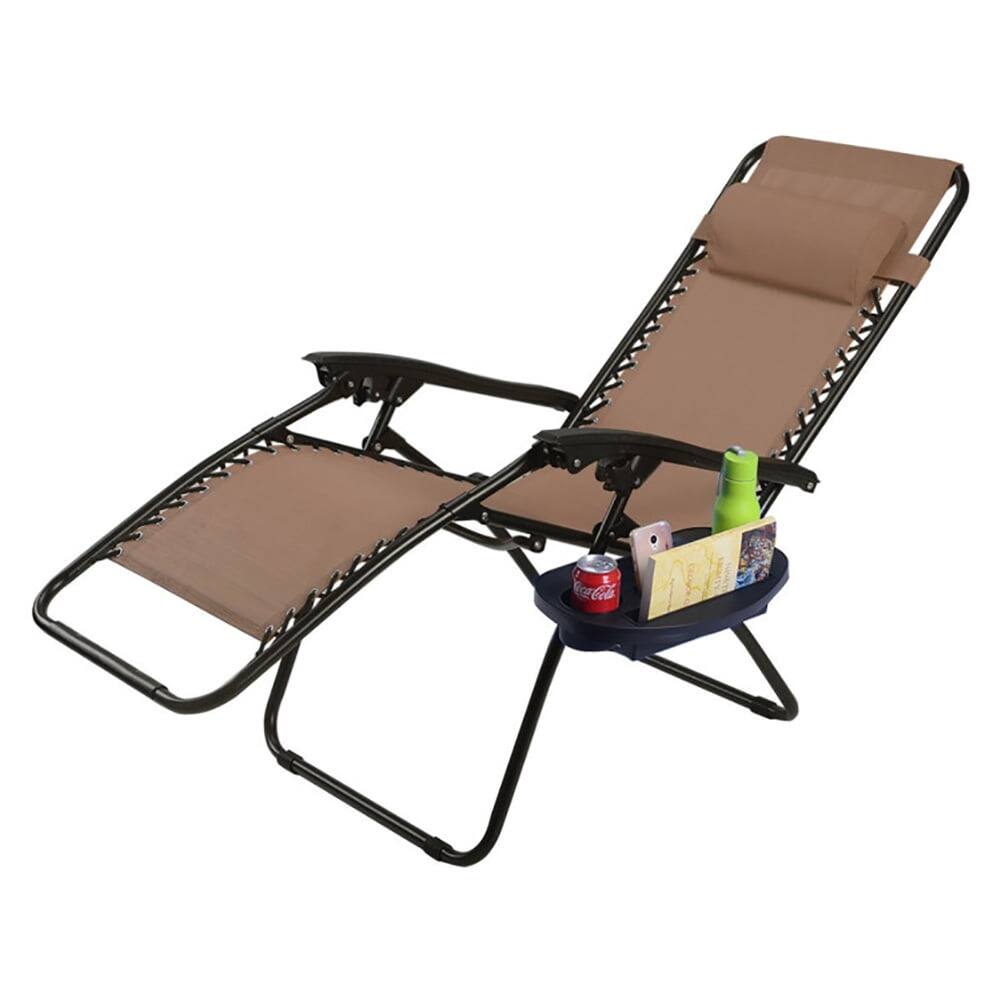 Alt View 4. Pefilos - Outdoor Folding Zero Gravity Reclining Lounge Chair with Utility Tray-Brown, Oversized Padded Zero Gravity - Brown.