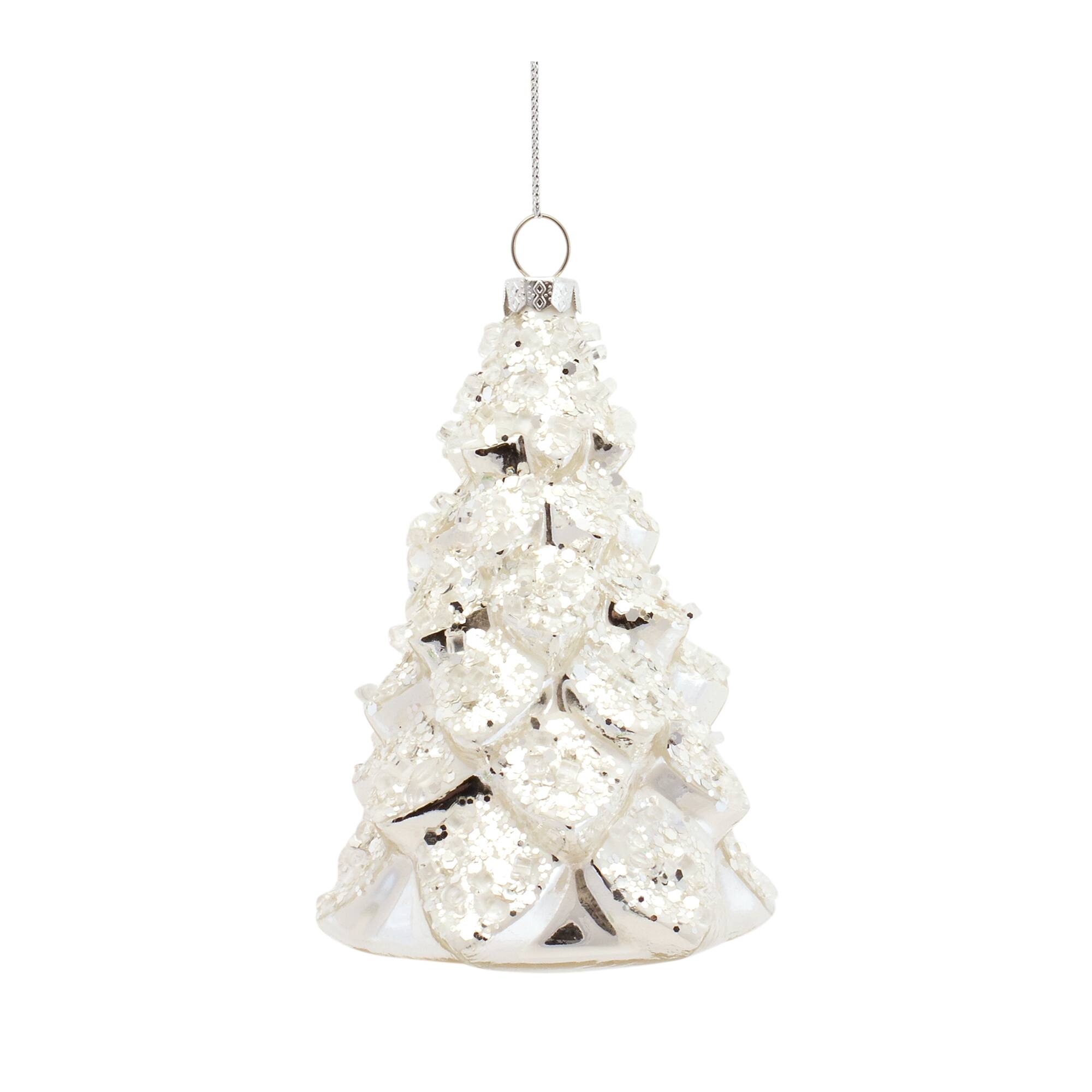 Left. BreeBe - White Frosted Pine Tree Ornament (Set of 6) - Silver, White.