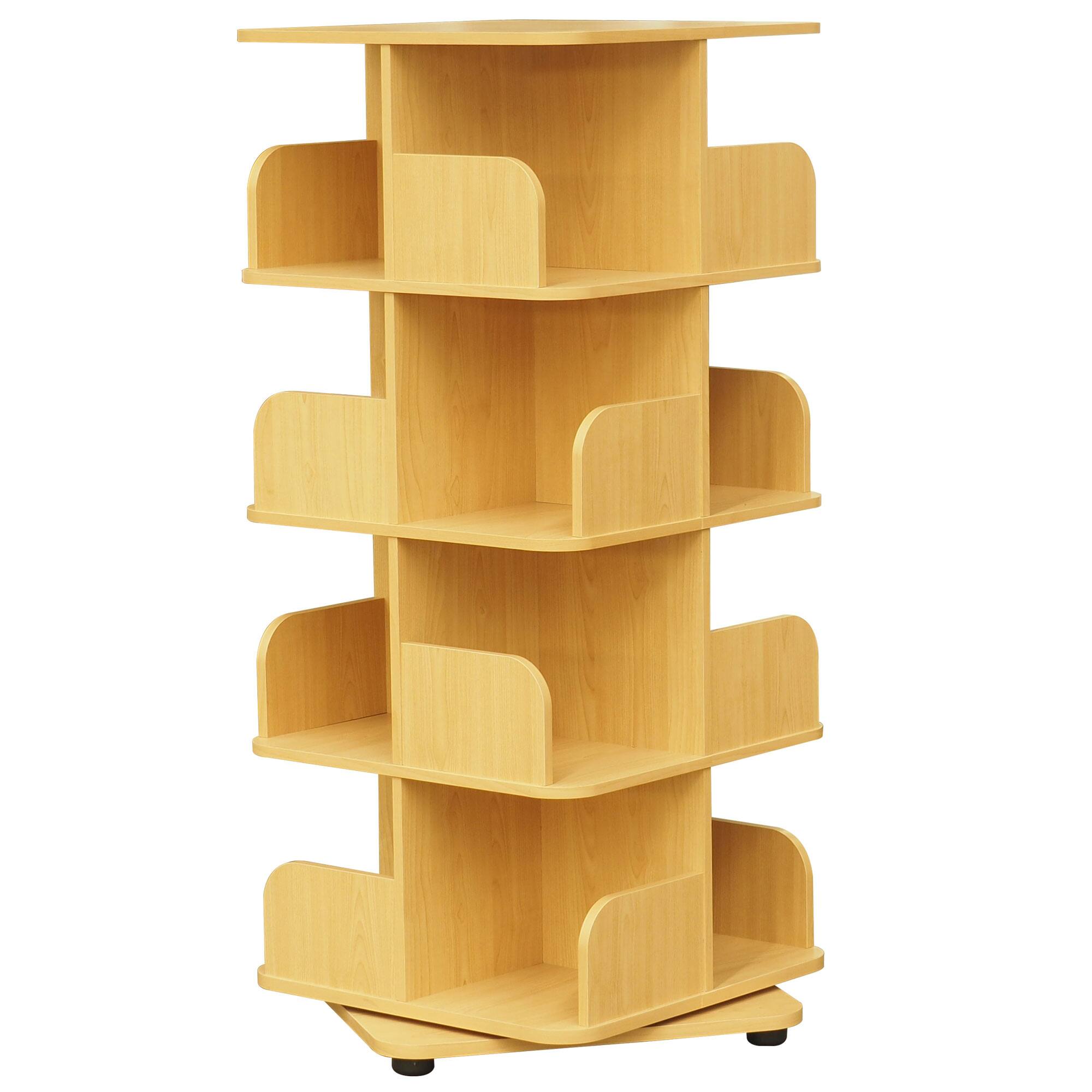 Front. Kings Brand Furniture - Kings Brand Furniture 4-Tier Revolving Bookcase Bookshelf, Media Storage Cabinet - Natural.