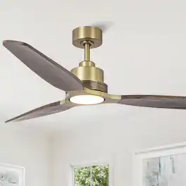 Parrot Uncle - 56" Modern Solid Wood Diammable LED Ceiling Fan with Remote and Light - Gold