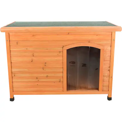 Front. TRIXIE - Classic Insulated Weatherproof Wooden Small Outdoor Dog House w-Hinged Roof - Brown.