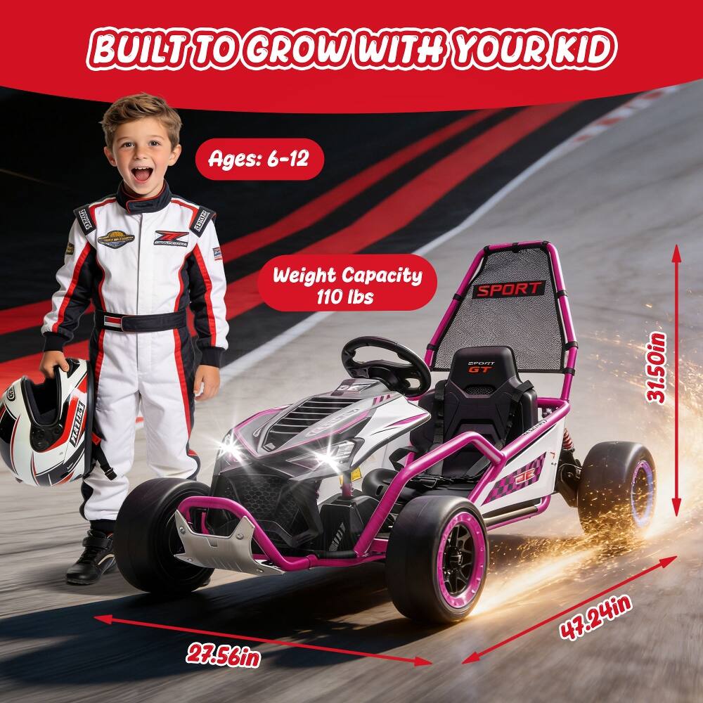 BUILT TO GROW WITH YOUR KID

Ages: 6-12

Weight Capacity: 110 lbs

Dimensions:
- Height: 31.50in
- Width: 27.56in
- Length: 47.24in