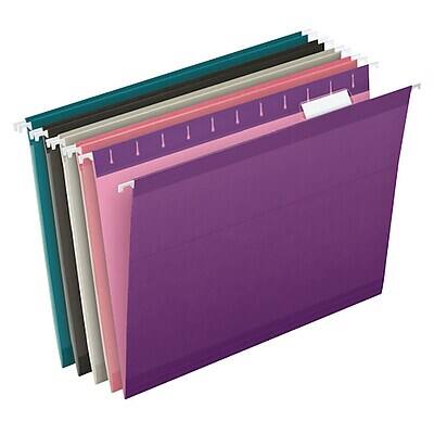 Front. Pendaflex - Reinforced Hanging File Folders, 1/5 Tab, Letter Size, Assorted Jeweltone Colors, 25/Box - Assorted Colors.