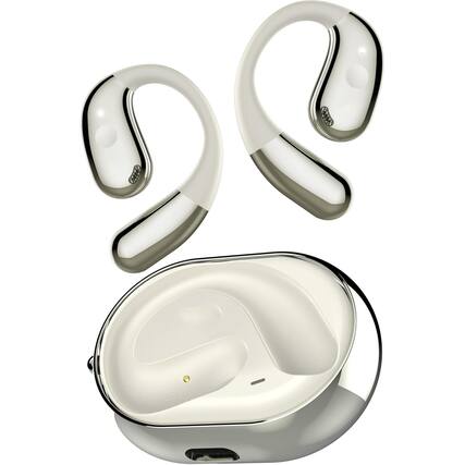 Front. PRIMEPLUS - Open Ear Wireless Bluetooth Rotary Headphone with Lanyard, Bluetooth 5.4 Earbuds, Touch Control IPX5 Waterproof - White.