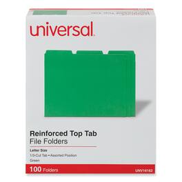 Universal - Reinforced Top-Tab File Folders, 1/3-Cut Tabs: Assorted, Letter Size, 1" Expansion, Green, 100/Box