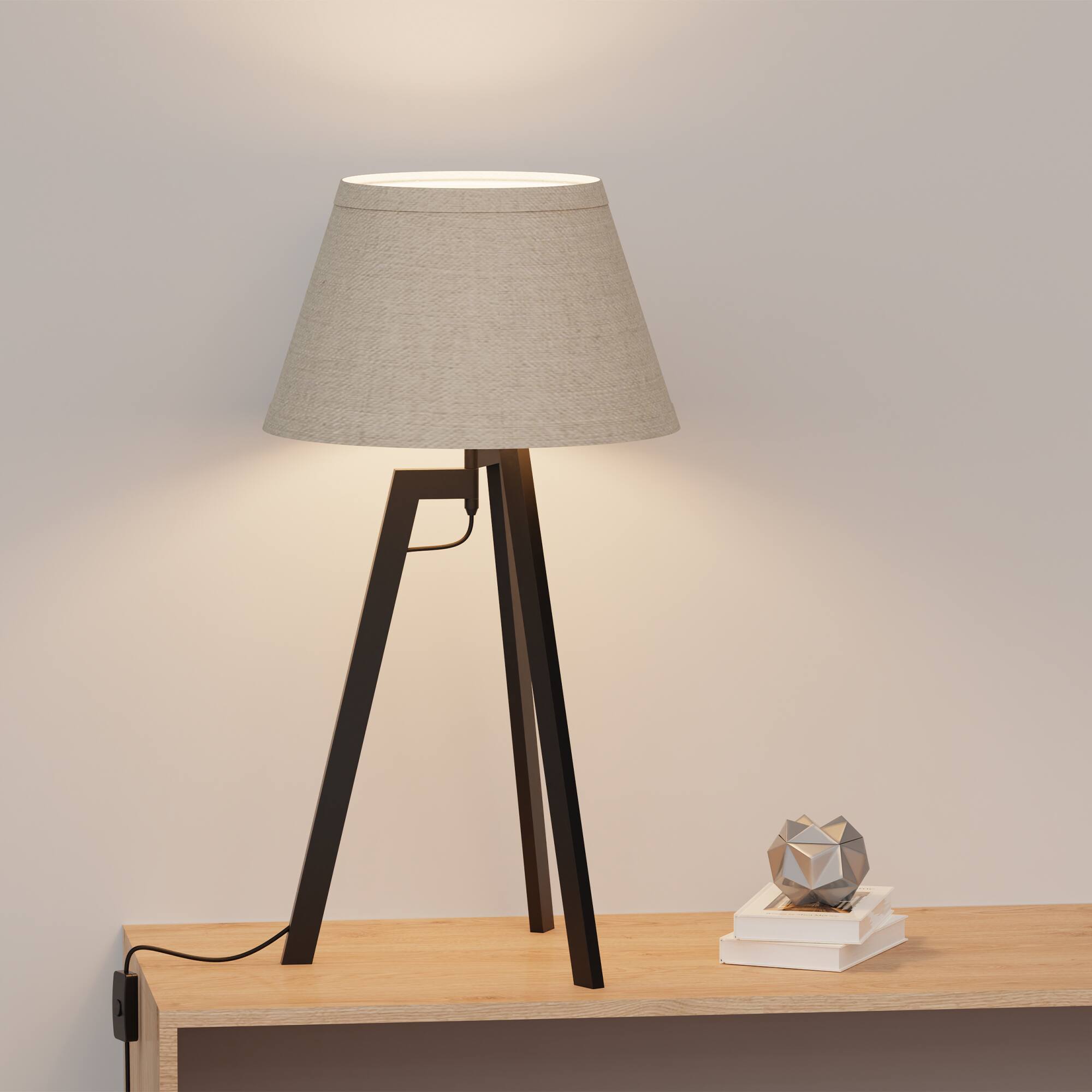 Left. Infibrite - Architectural Tripod 27 Inch Table Lamp with Textured Shade, E26 Bulb Compatible - White.