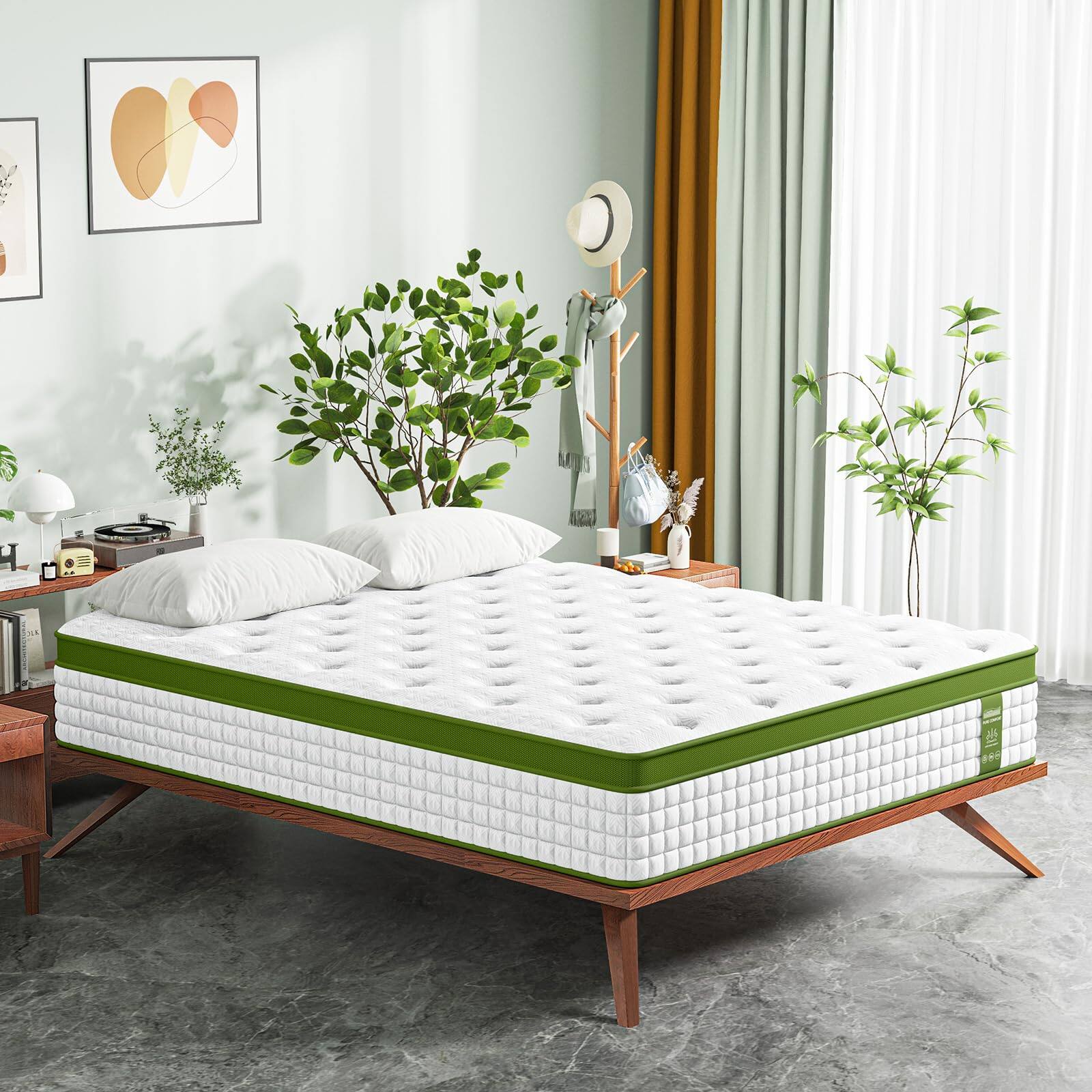 Alt View 5. Chery Life - 12 in. Queen Size Mattress Memory Foam with Pocket Springs for Pressure Relief - Green.