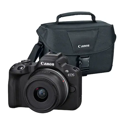 Canon EOS 70D camera with a bag.
