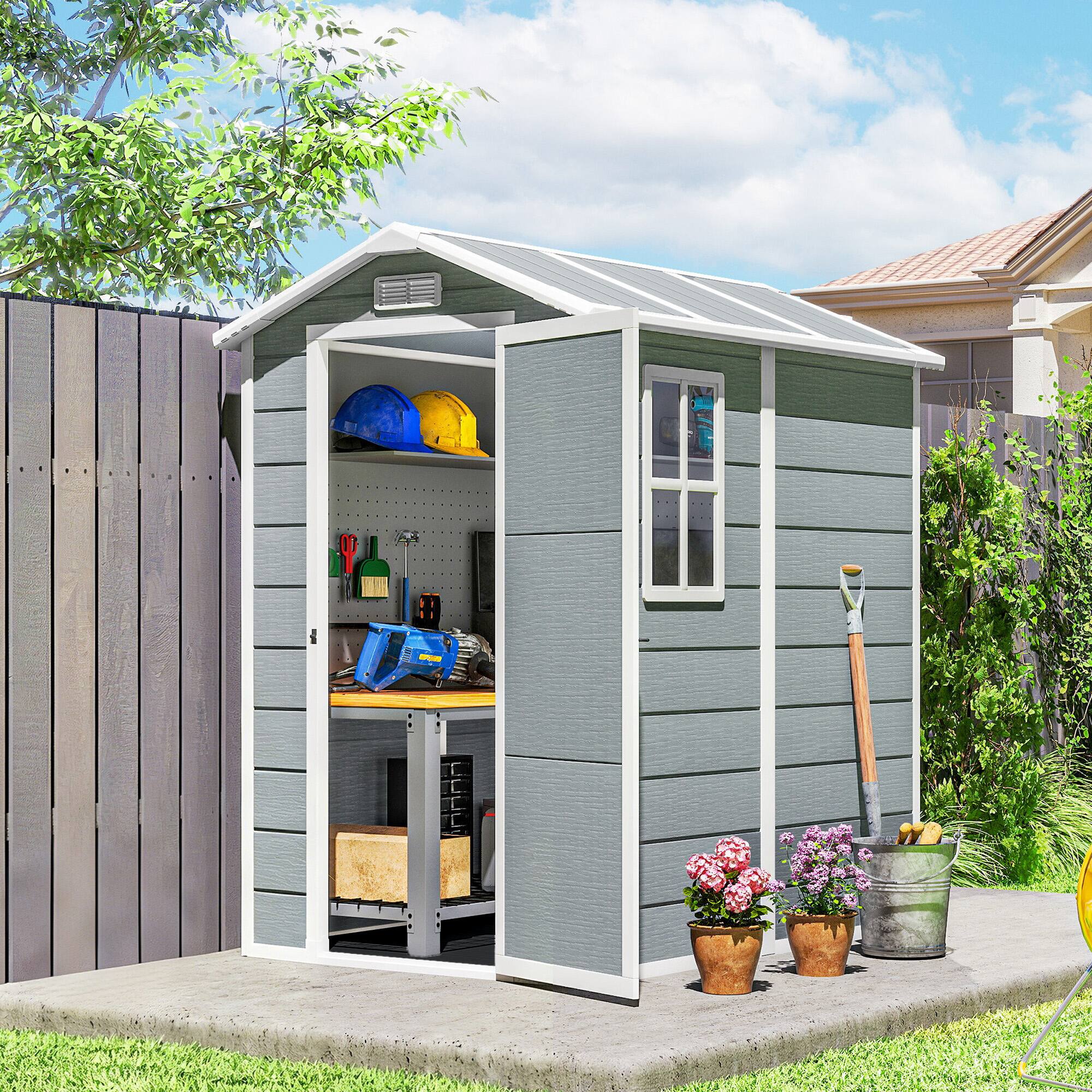 Alt View 1. Outsunny - x 6' Outdoor Storage Shed, Plastic Shed with Floor, Window - Gray.