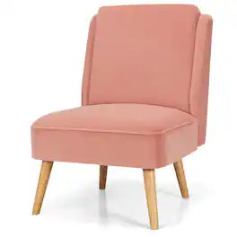 Costway - Velvet Accent Chair Single Sofa Chair Leisure Chair with Wood Frame Pink - Pink