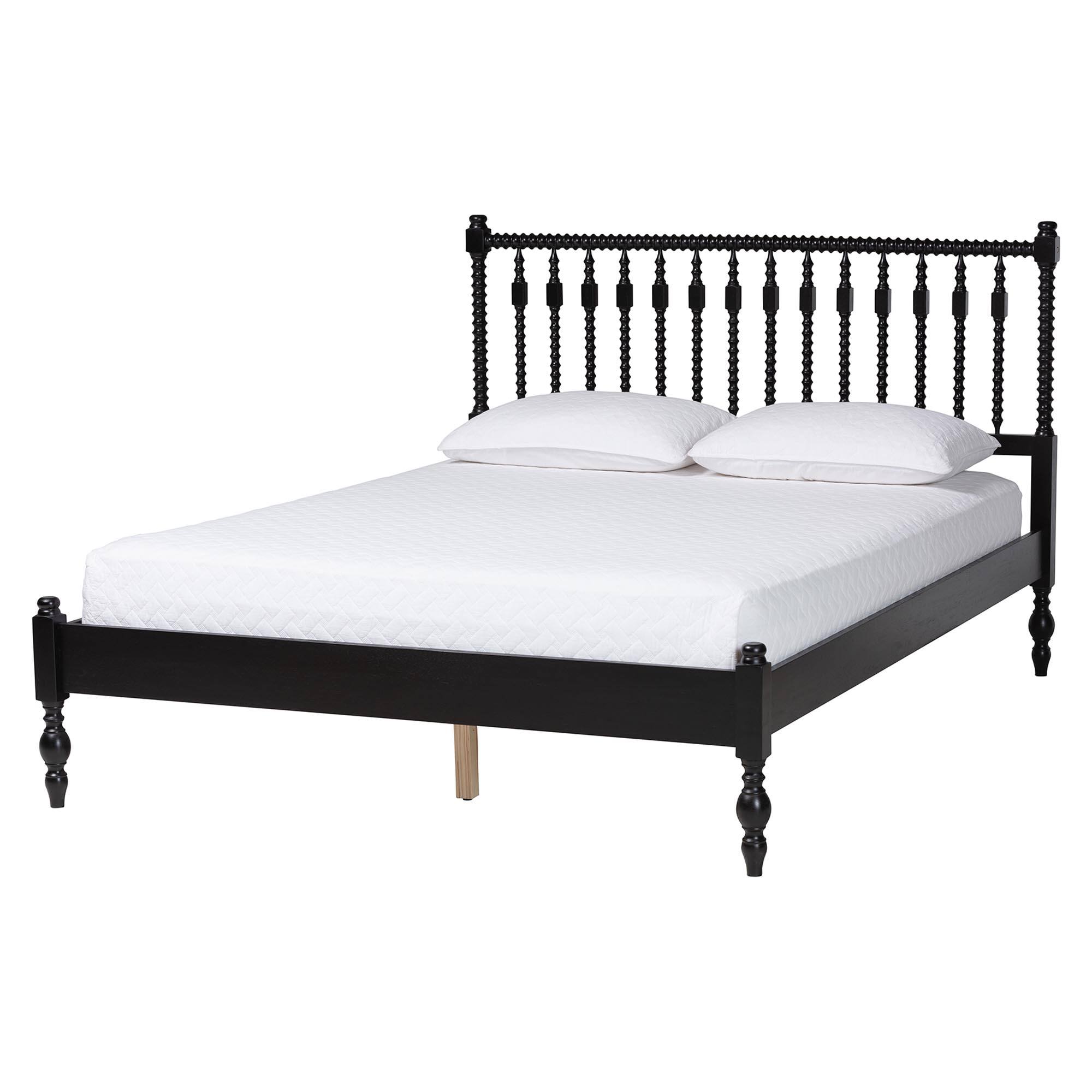 Left. Baxton Studio - Callison Spindle 5-Piece Bedroom Set - Platform Bed with Matching Dresser, Chest, and 2-Drawer Nightstands, Queen - Black.