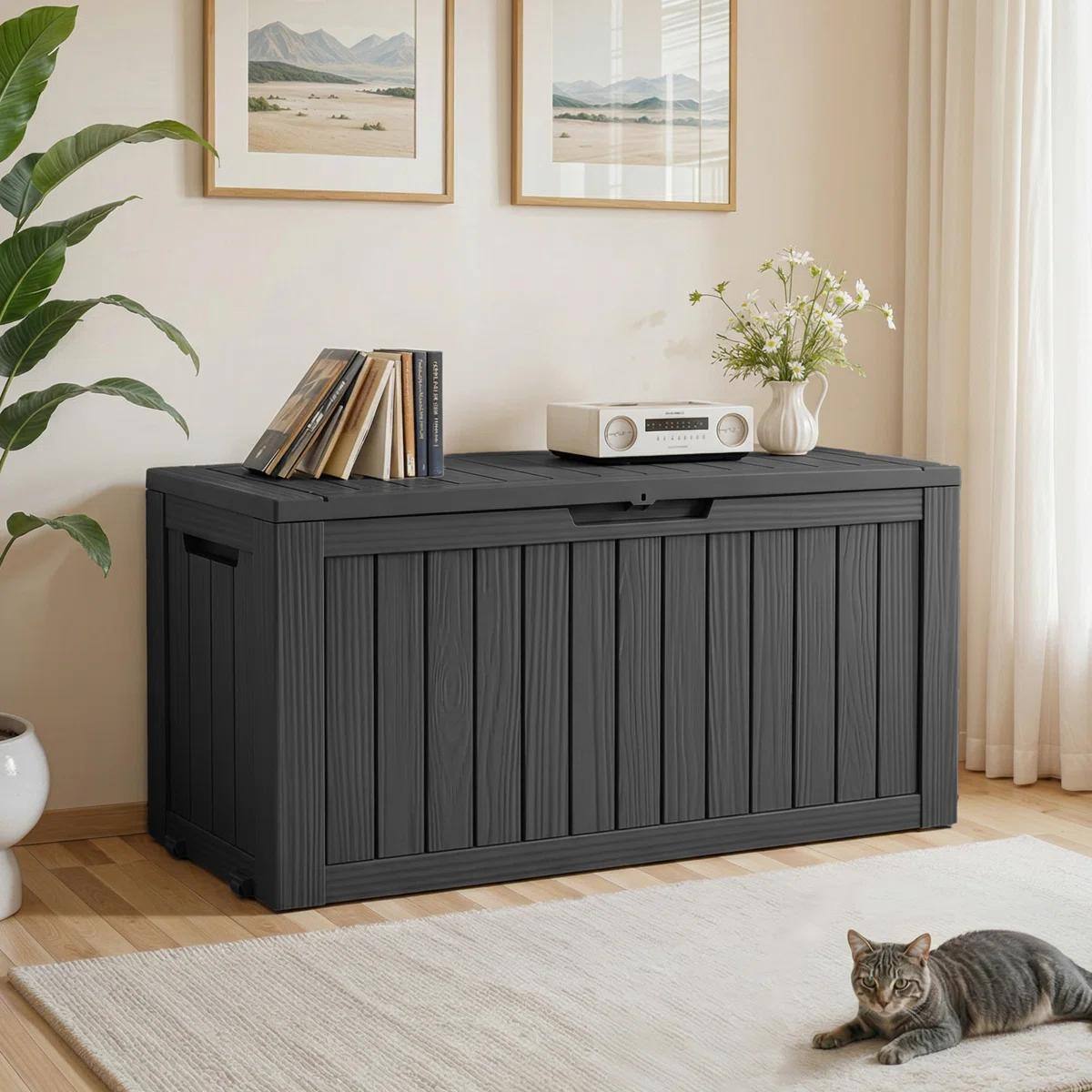 Alt View 1. Yardgrace - 85 Gallon Outdoor Storage Box, Resin Waterproof UV-Resistant Deck Box, Reinforced Stability for Patio, Garden - Black.