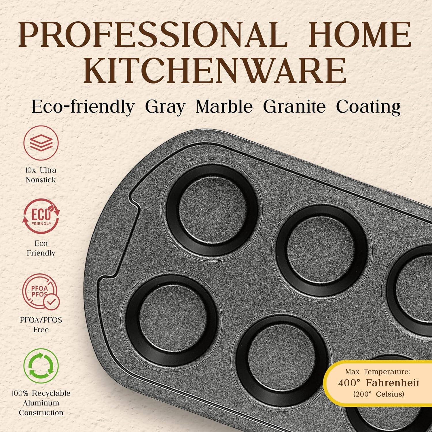 PROFESSIONAL HOME KITCHENWARE

Eco-friendly Gray Marble Granite Coating

- 10x Ultra Nonstick
- Eco Friendly
- PFOA/PFOS Free
- 100% Recyclable Aluminum Construction

Max Temperature: 400° Fahrenheit (200° Celsius)