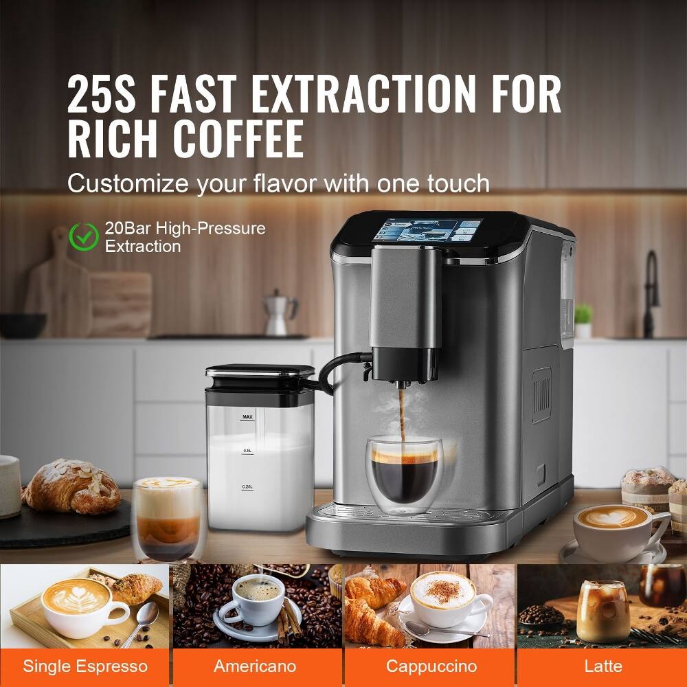 25S FAST EXTRACTION FOR RICH COFFEE  
Customize your flavor with one touch  
20Bar High-Pressure Extraction  

Single Espresso  
Americano  
Cappuccino  
Latte