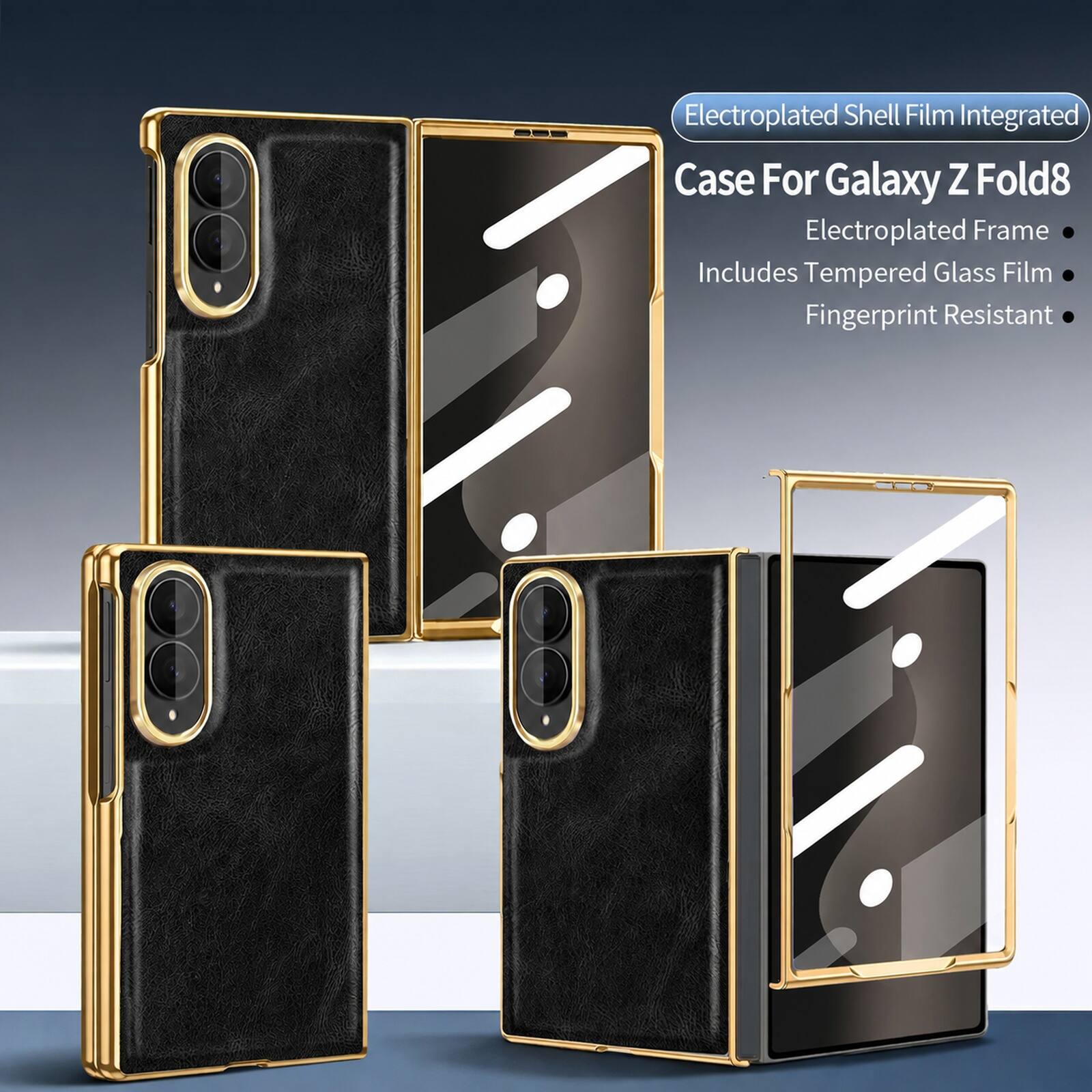 Electroplated Shell Film Integrated Case For Galaxy Z Fold8  
Electroplated Frame  
Includes Tempered Glass Film  
Fingerprint Resistant