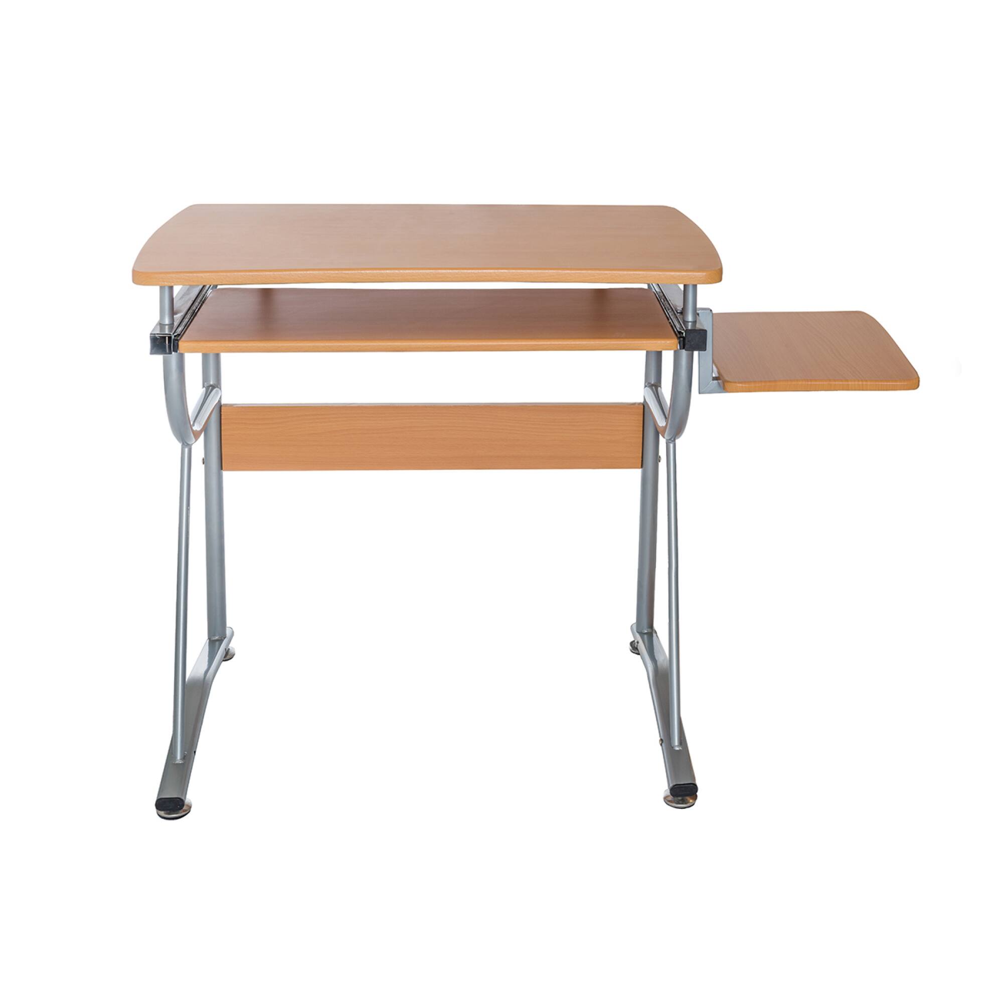 Angle. GOODSILO - Compact Computer Desk with Side Shelf and Keyboard Panel, Durable Solid Wood Construction for Home Office Use - Cherry.