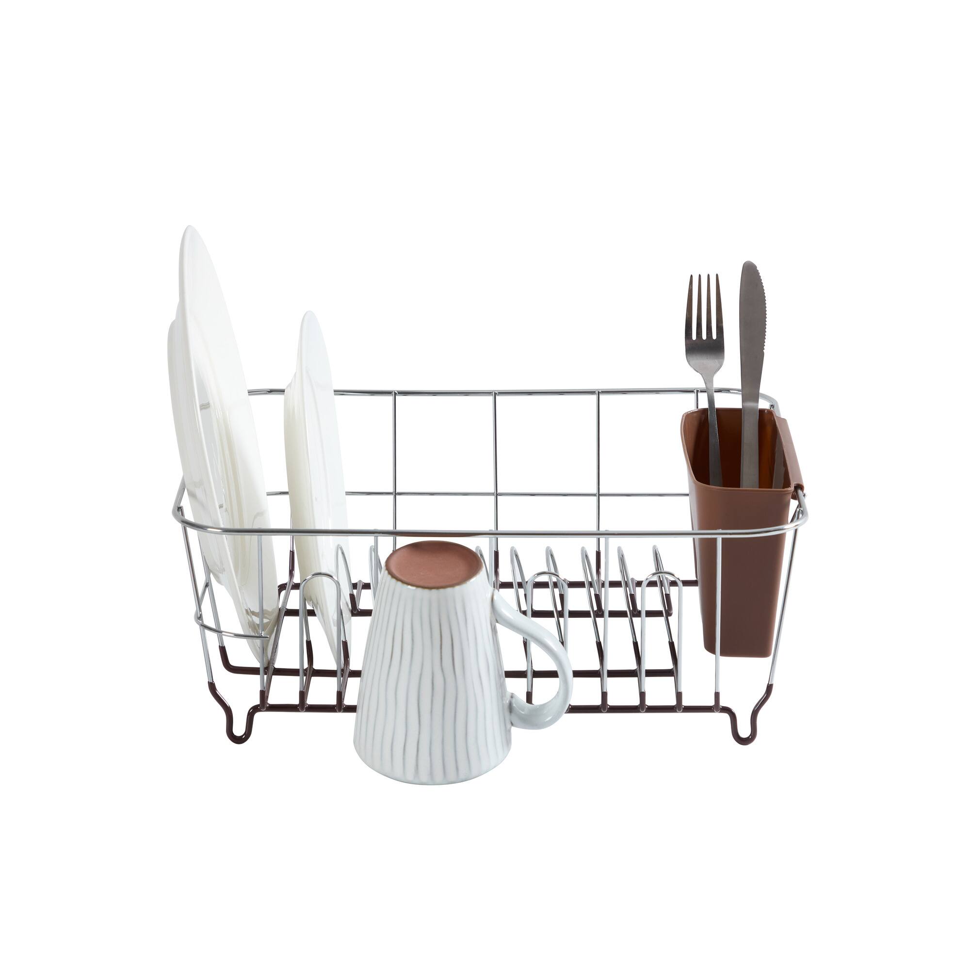 Angle. Sweet Home Collection - Chrome Plated Steel 2-Piece Small Compact Dish Drainer - Bronze.
