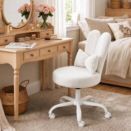 Winado - Rabbit Ear Vanity Desk Chair with Wheels&Bow Pillow,Cute Comfy Armless Adjustable Rolling Stool for Bedroom Home Office - White