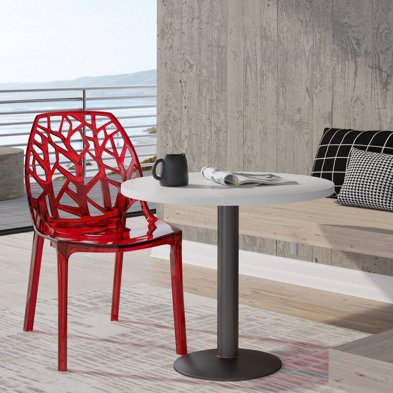 Left. LeisureMod - Cornelia Modern Stackable Accent Dining Chair with Cut Out Backrest Design for Dining Rooms or Patios - Transparent Red.