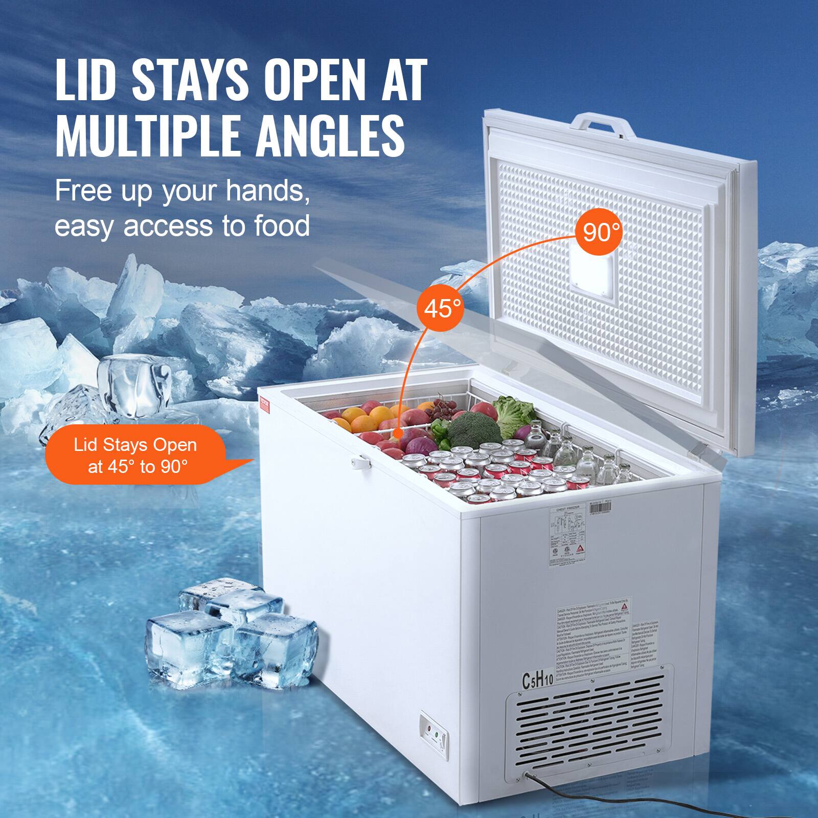 LID STAYS OPEN AT MULTIPLE ANGLES  
Free up your hands, easy access to food  

Lid Stays Open at 45° to 90°  

90°  
45°  

CsH10