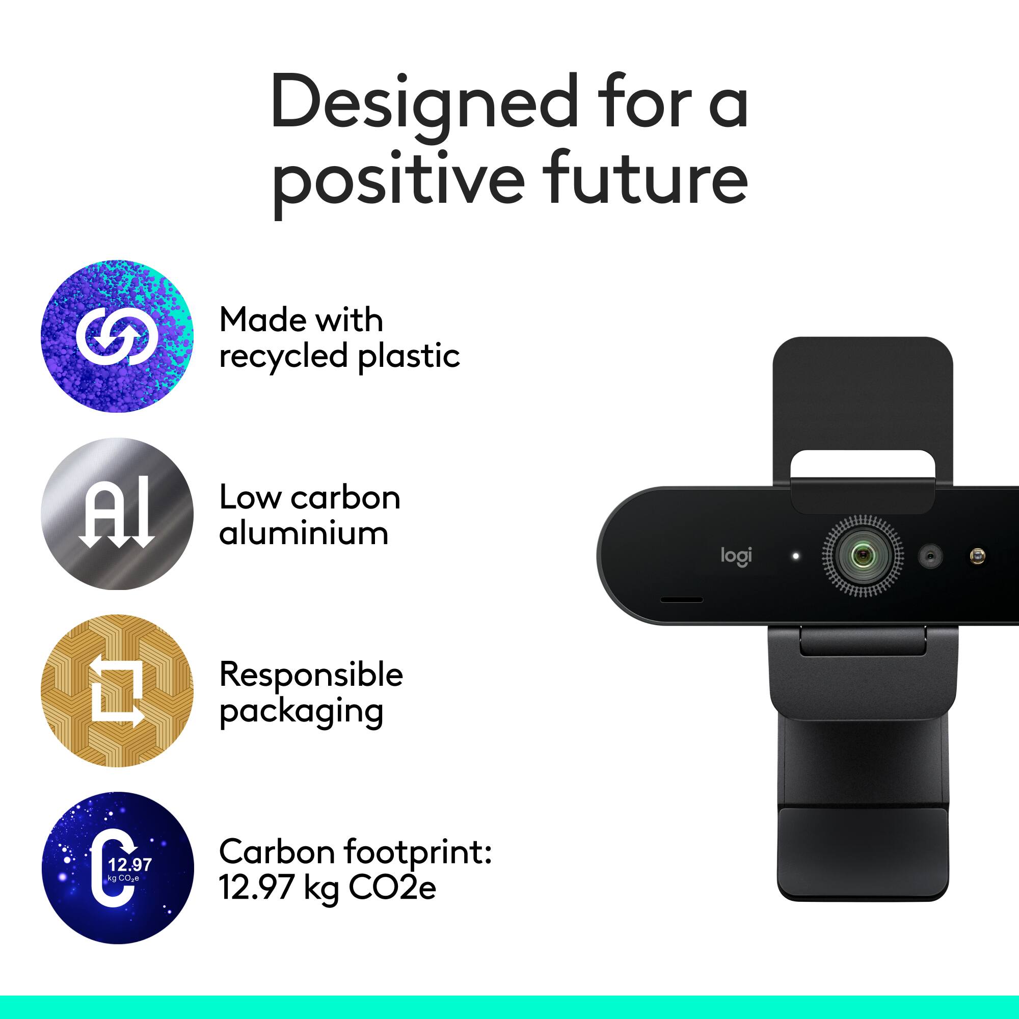 Designed for a positive future Made with recycled plastic Low carbon Aluminum logi 1 Responsible packaging Carbon footprint: 12.97 kg CO2e