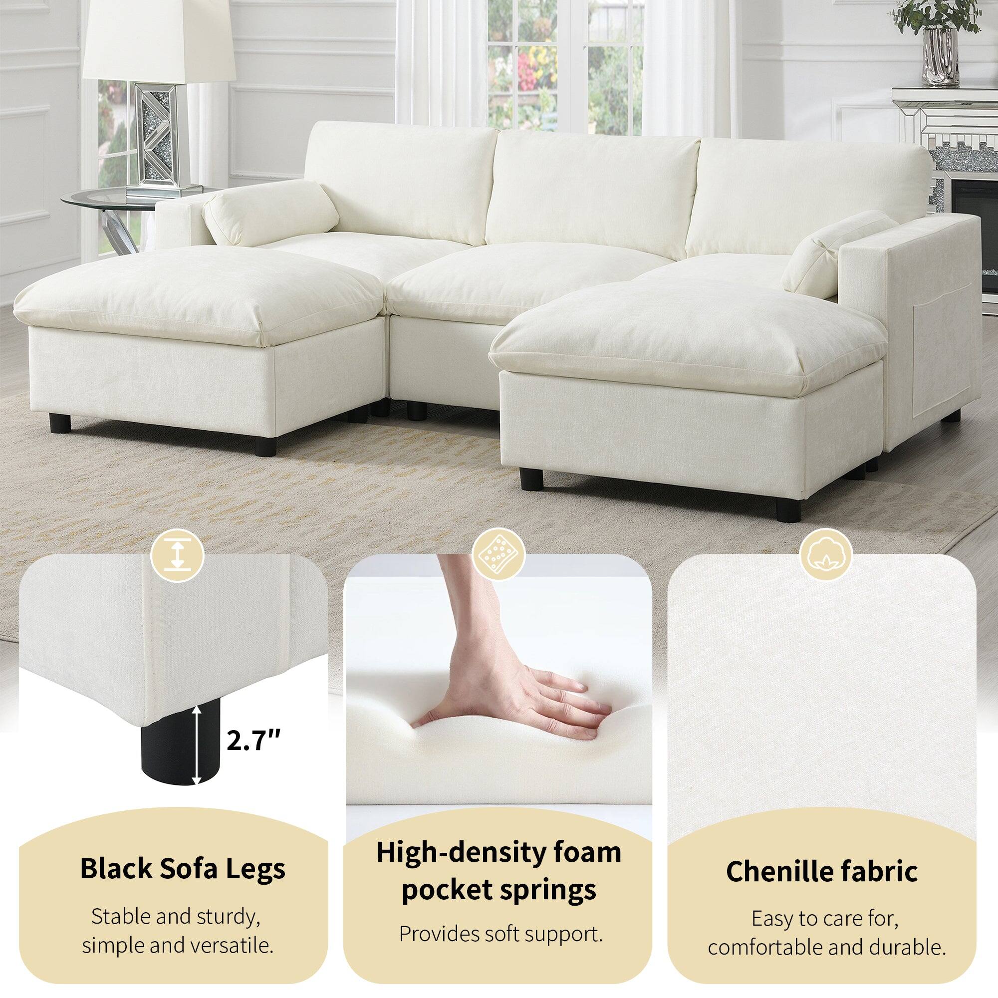 - **Black Sofa Legs**: Stable and sturdy, simple and versatile.
- **High-density foam pocket springs**: Provides soft support.
- **Chenille fabric**: Easy to care for, comfortable and durable.