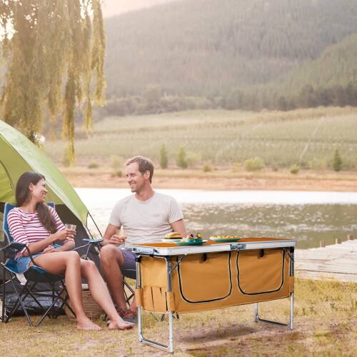 Alt View 9. Winado - 4FT Portable Aluminum Folding Camping Table with Storage, Adjustable Height, Carry Handle for Outdoor Camping Pinic - Wooden.
