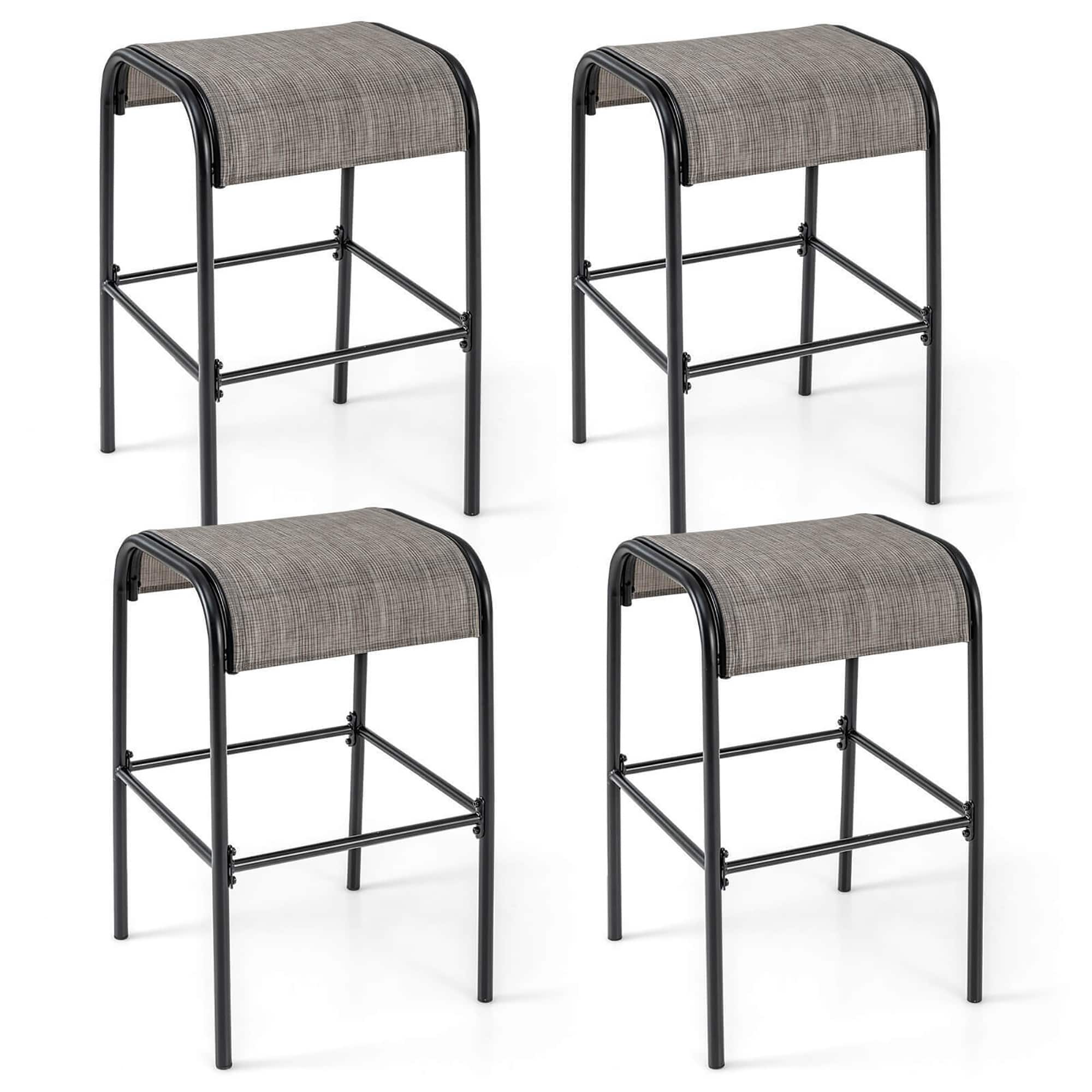 Gymax - 4PCS 30'' Bar Height Bistro Stools Outdoor Bar Stools w/ Breathable Fabric Seat - Coffee, Black
