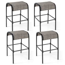Gymax - 4PCS 30'' Bar Height Bistro Stools Outdoor Bar Stools w/ Breathable Fabric Seat - Coffee, Black