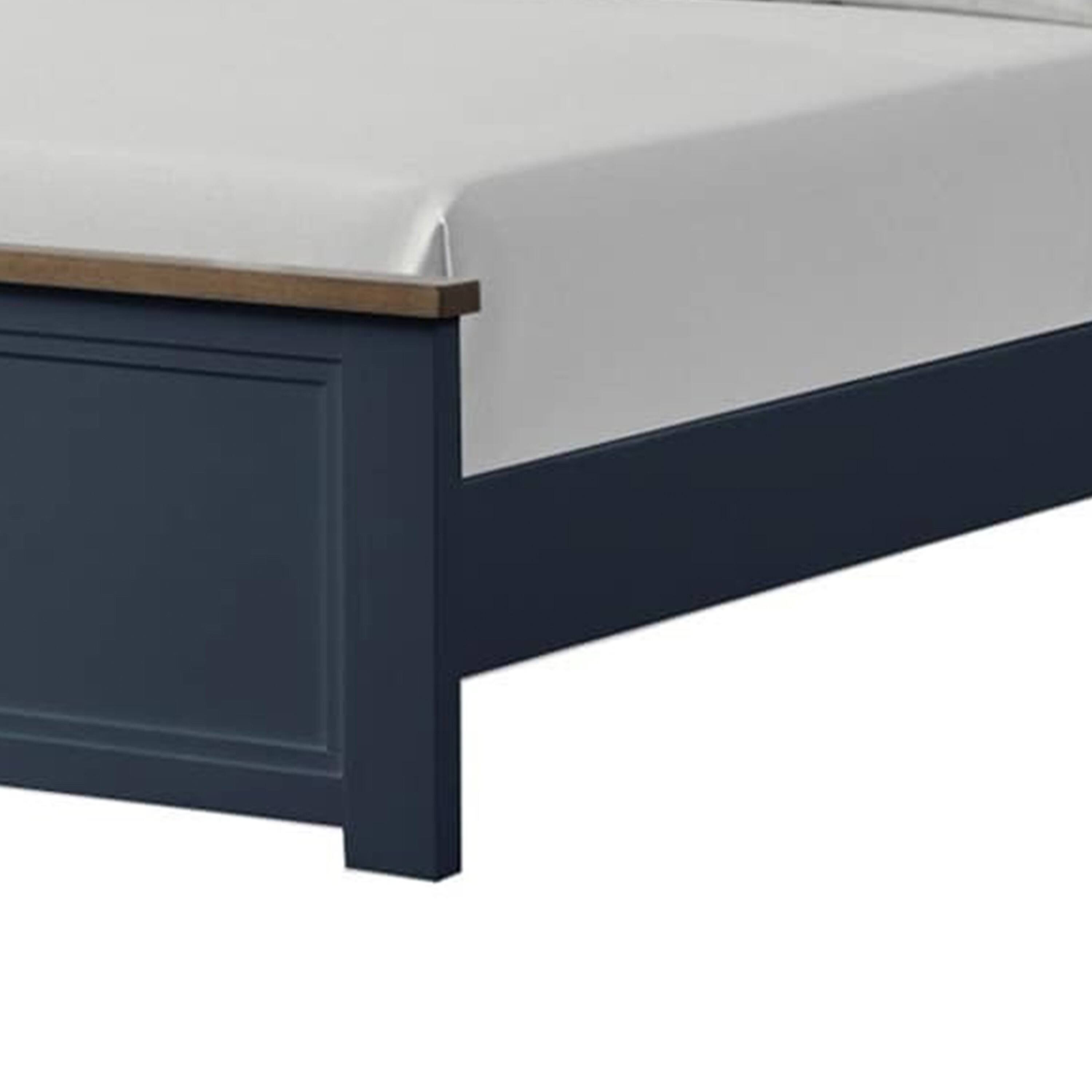 Alt View 3. Manhattan Lane - Tela Twin Size Bed w Recessed Panel Headboard, Dark Brown Trim - Blue, Dark Brown.