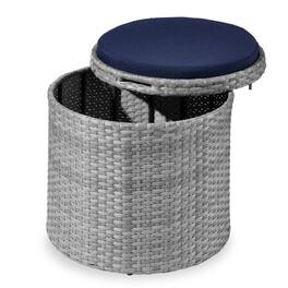 Best Choice Products - Round Wicker Ottoman, Multipurpose Furniture w/ Removable Cushion, Steel Frame - Gray/Navy